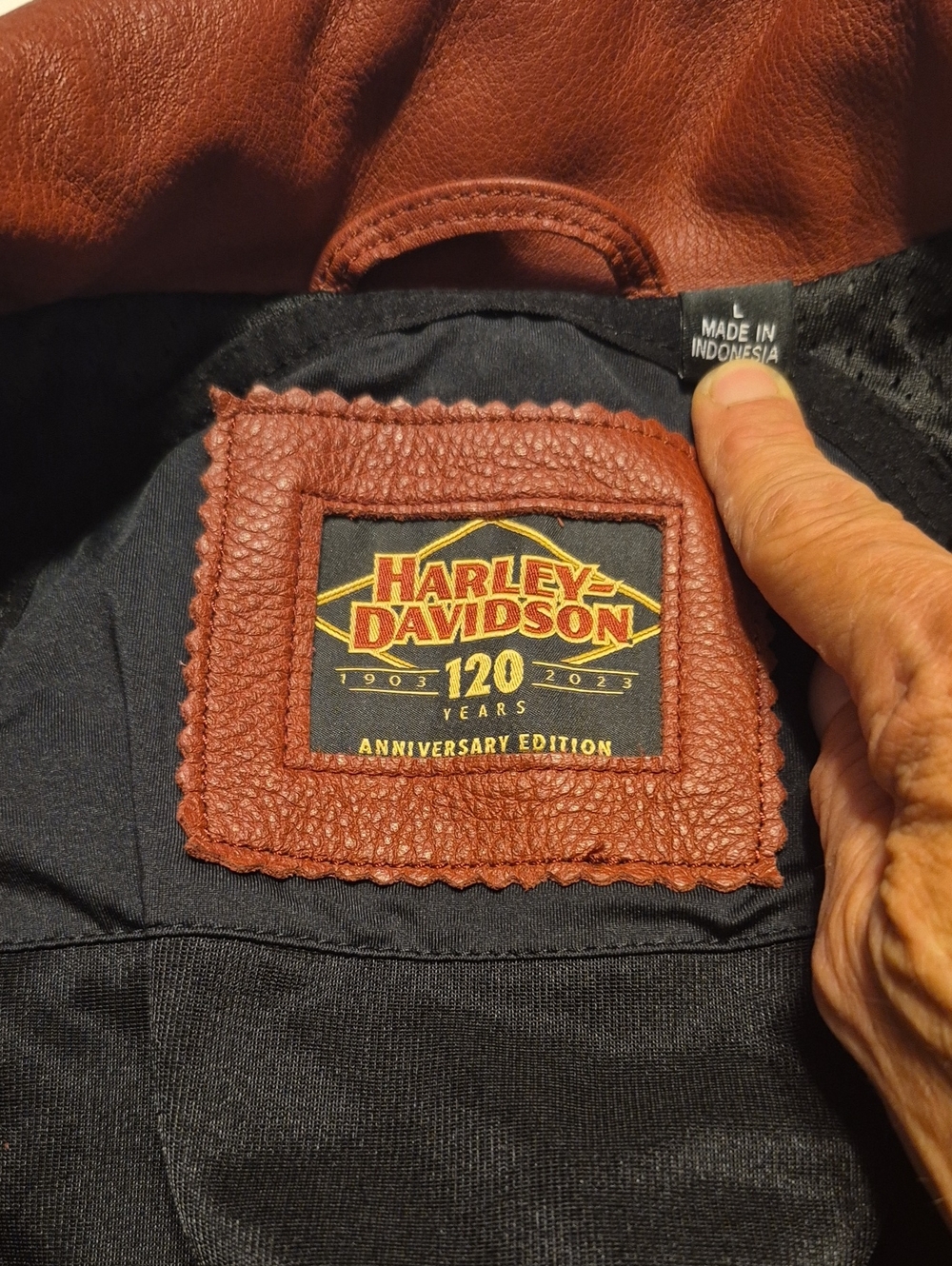 Vintage Womans Harley Davidson 120th Anniversary Leather Jacket Sz. L Maroon Red